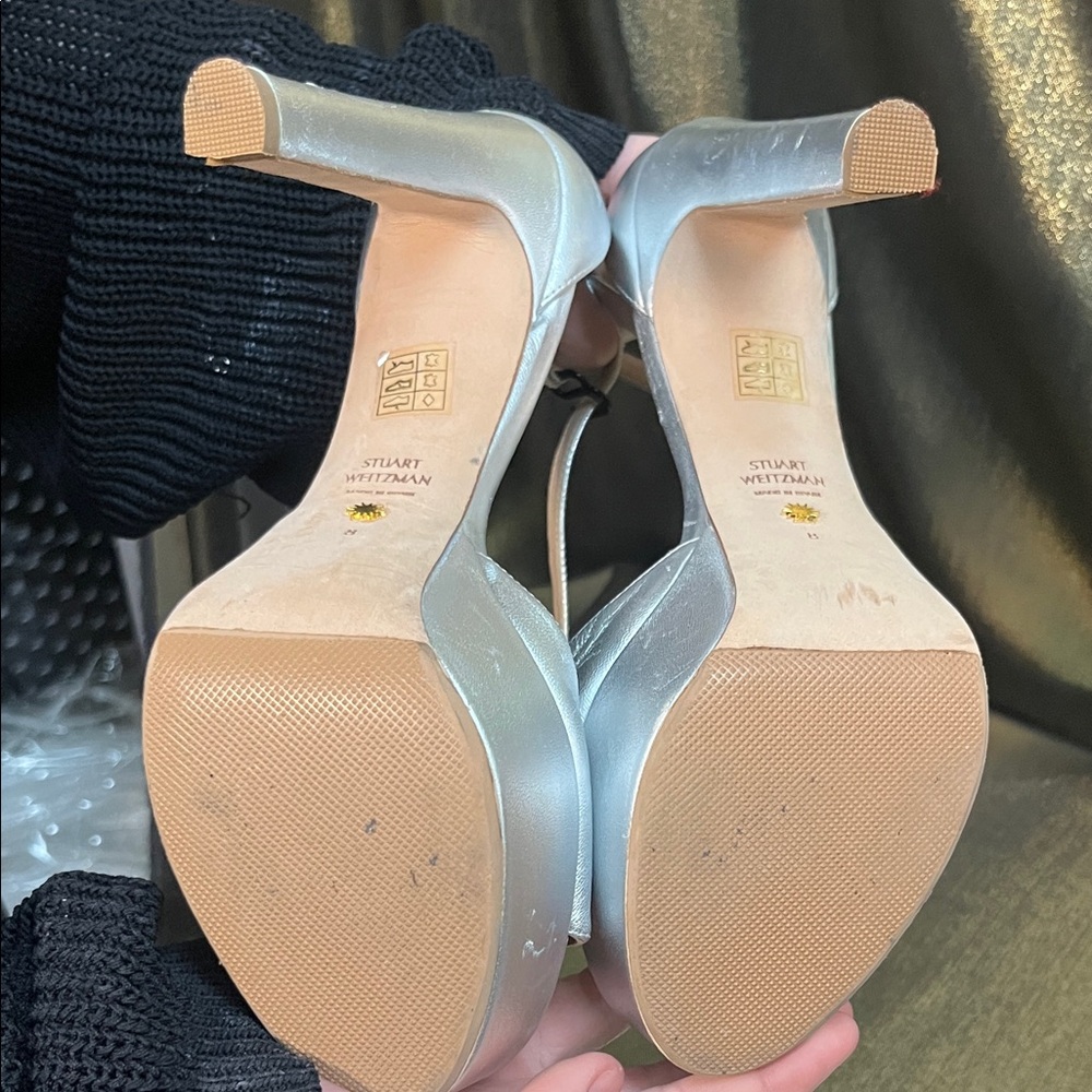 Stuart Weitzman Silver Metallic Platform Peep-Toe… - image 6